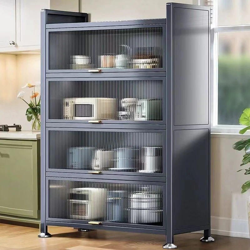 厨房落地收纳置物架阳台带门置物柜多功能橱柜锅具碗筷盘碟储物柜