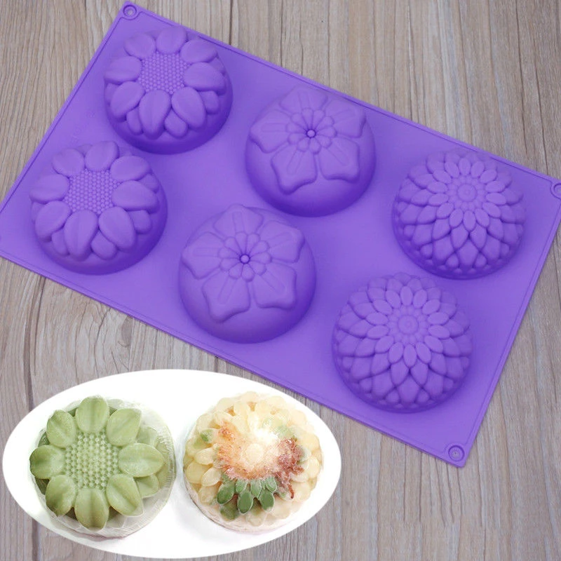 6连3组花形硅胶蛋糕模 烘焙硅胶蛋糕模 DIY手工皂模 向日葵月饼模
