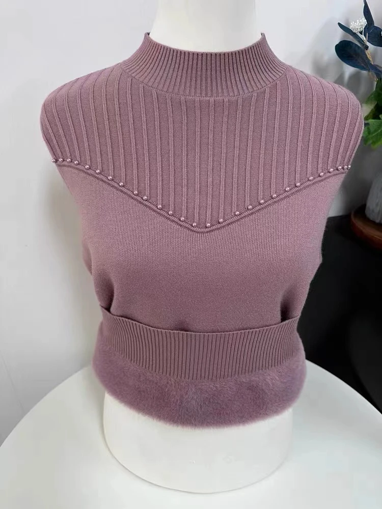 特大码宽松秋冬妈妈装毛衣半高领纯色加绒加厚中老年保暖毛衫女款