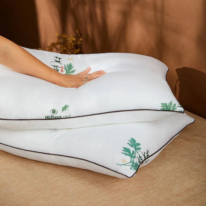 （买一送一）艾草羽丝棉枕头酒店高弹枕芯不塌陷家用学生防螨