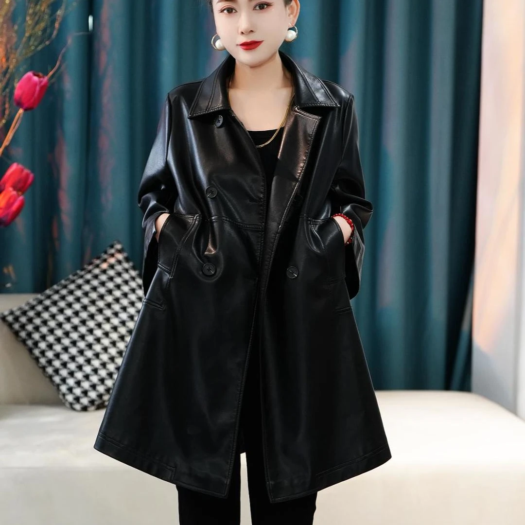 2025新款三季时尚大长款皮衣外套