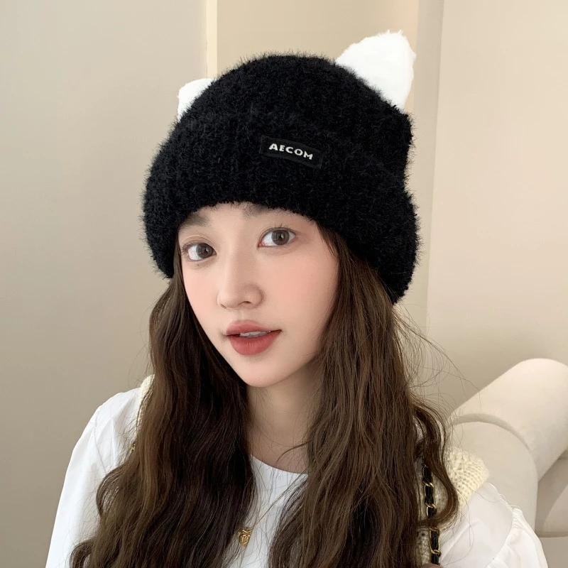 新款小众设计款时尚百搭卡通可爱毛线帽冬季加厚保暖户外针织帽子