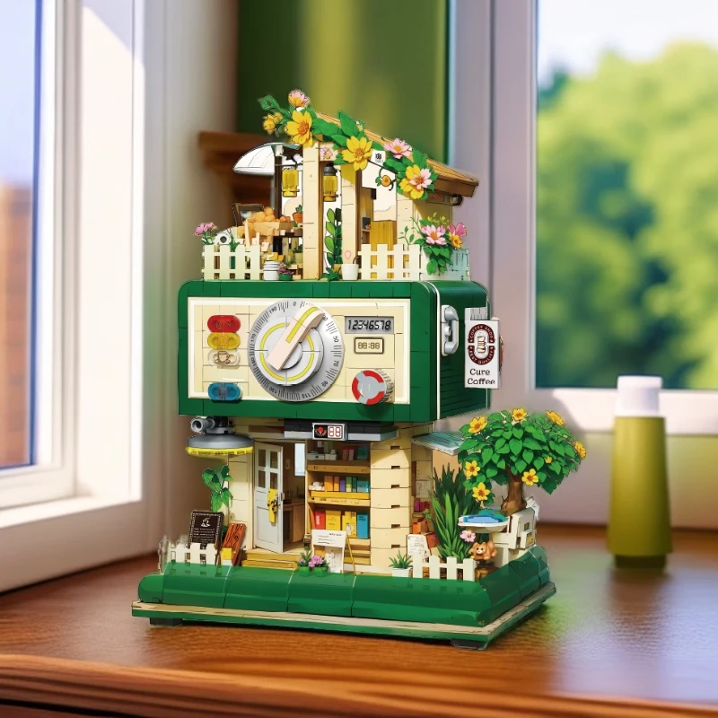 哲高微观创意街景桌面摆件星星花治愈咖啡屋女孩网红新款玩具礼物