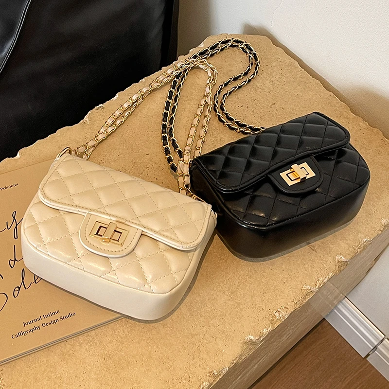 COOLE女包2024新款潮流精致菱格绣线简约链条通勤单肩斜挎小方包