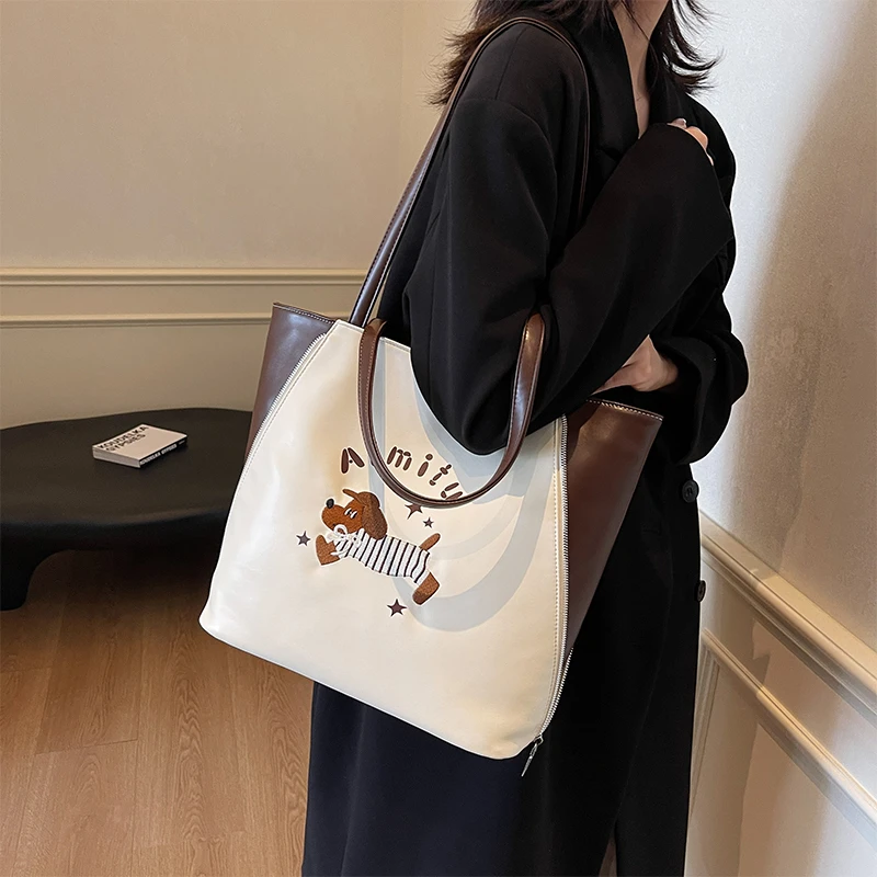 艾米兔女包2024新款复古通勤撞色可爱单肩包韩版小众双肩托特包