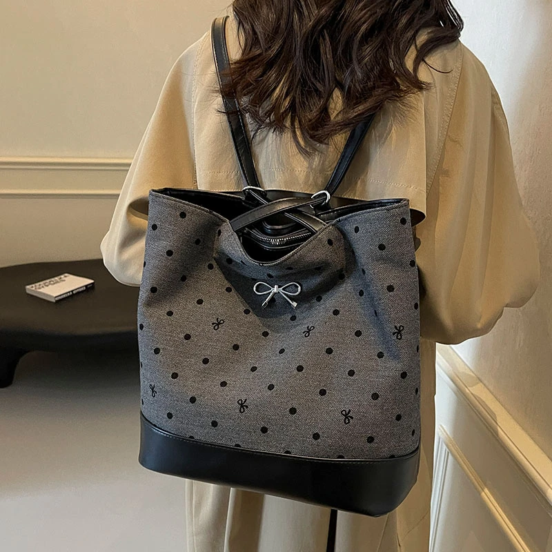 艾米兔女包2024新款韩版洋气蝴蝶波点设计质感通勤单肩双肩托特包