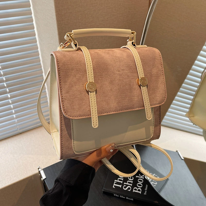 艾米兔女包2024新款复古洋气撞色双肩包韩版潮流小众斜挎单肩包