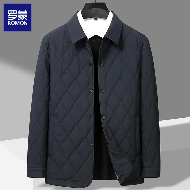 罗蒙冬季新款翻领棉衣男桑蚕丝加厚商务休闲保暖外套冬装袄子上衣