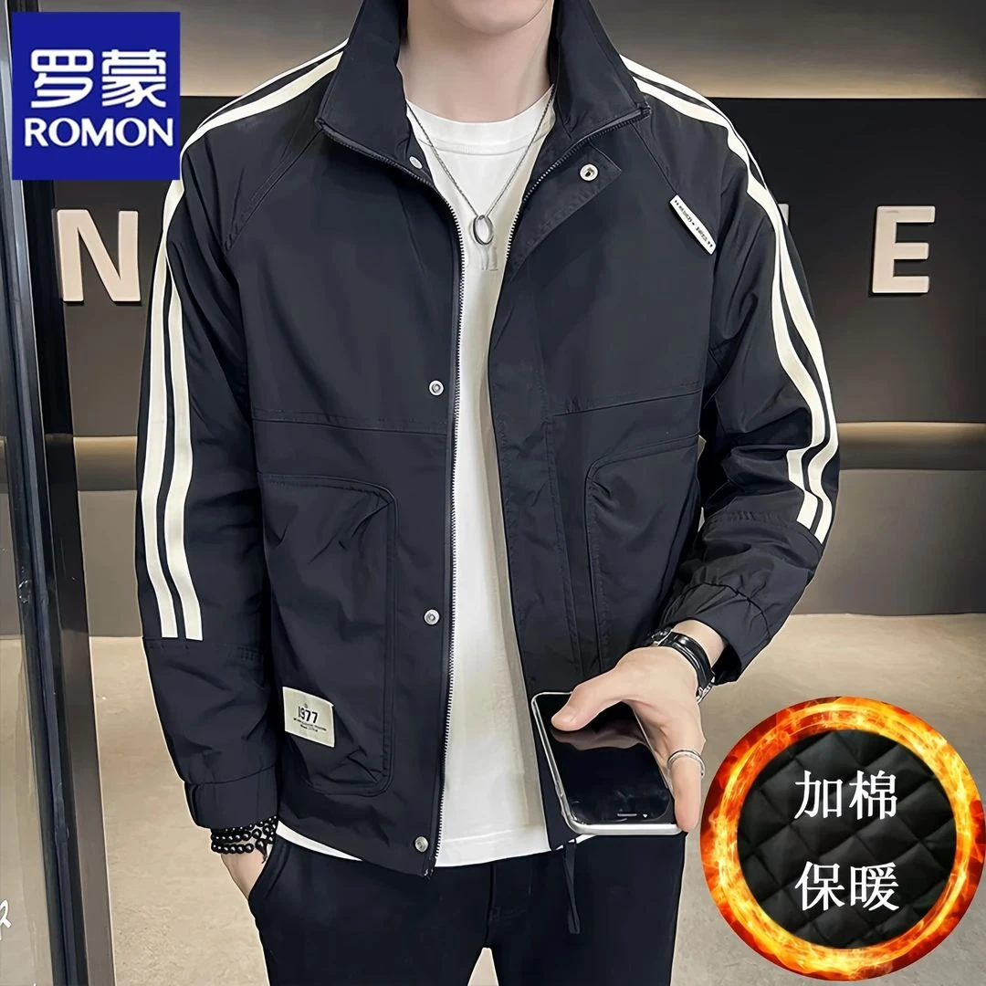 罗蒙春秋款男士外套潮流百搭帅气2024新款工装加棉加厚飞行员夹克