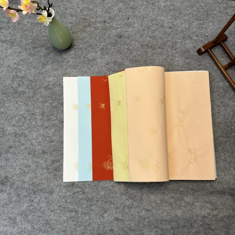 五彩梅兰竹菊洒金描金宣纸四尺对开34CM*138CM（50张）