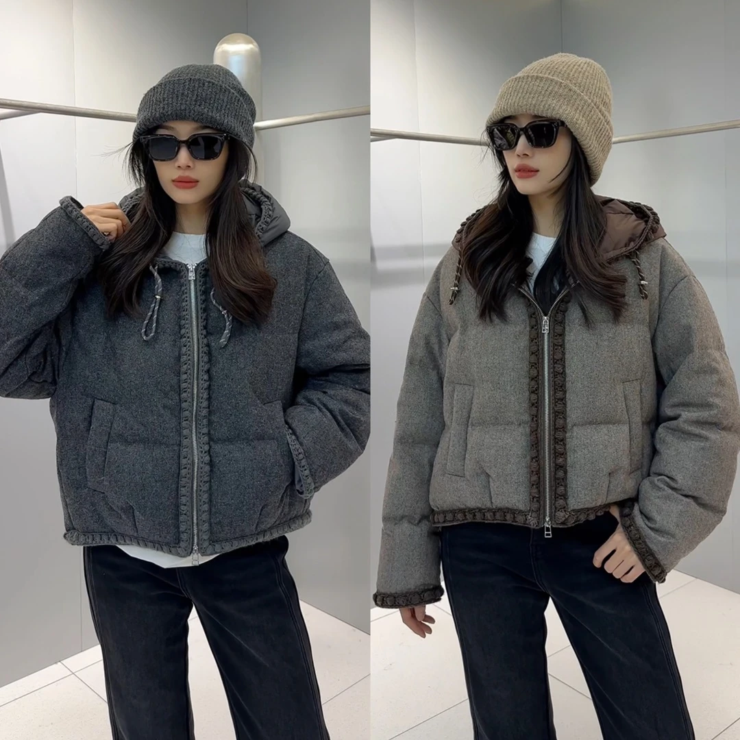 设计感连帽短款白鸭绒羽绒服甜酷外套25659