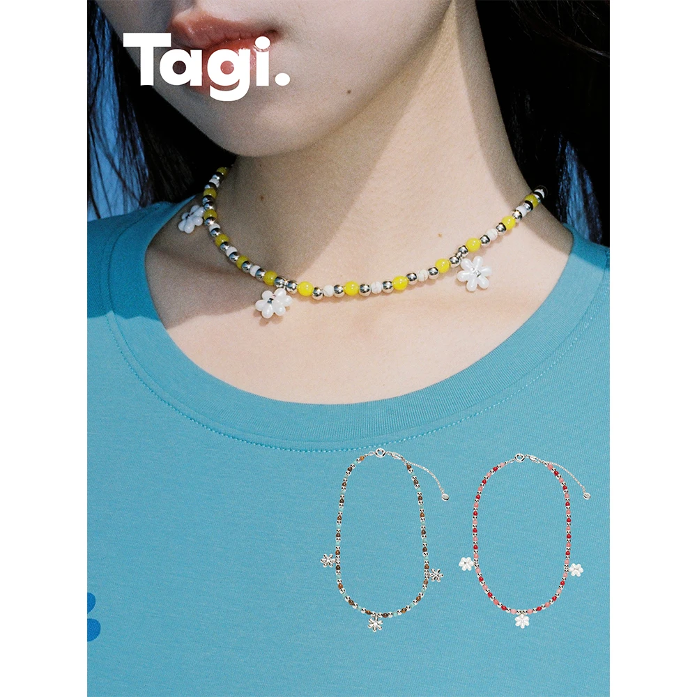 非金属亚克力项链 Tagi.怦怦小花石头亚克力可调节锁骨小众项链