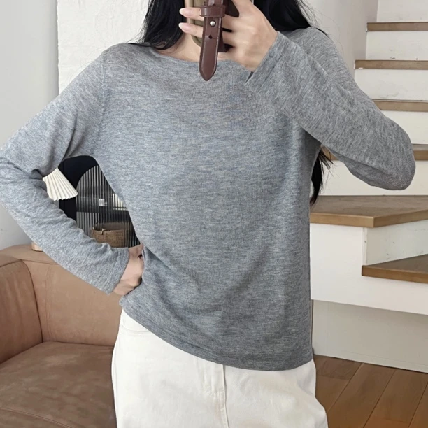 “德国扬子纱”超细精纺针织衫长袖针织衫圆领纯色穿搭上衣薄