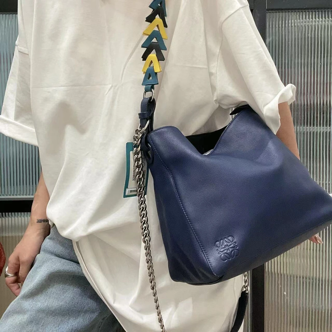 95新 LOEWE/罗意威 3HE214 蓝色双肩带托特包