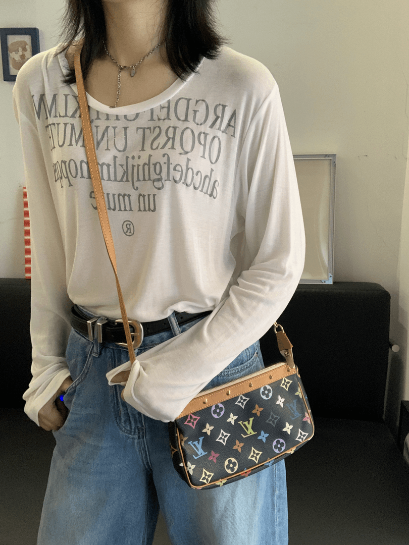 95新 LouisVuitton/路易威登 7 黑三彩麻将包长肩带可斜挎
