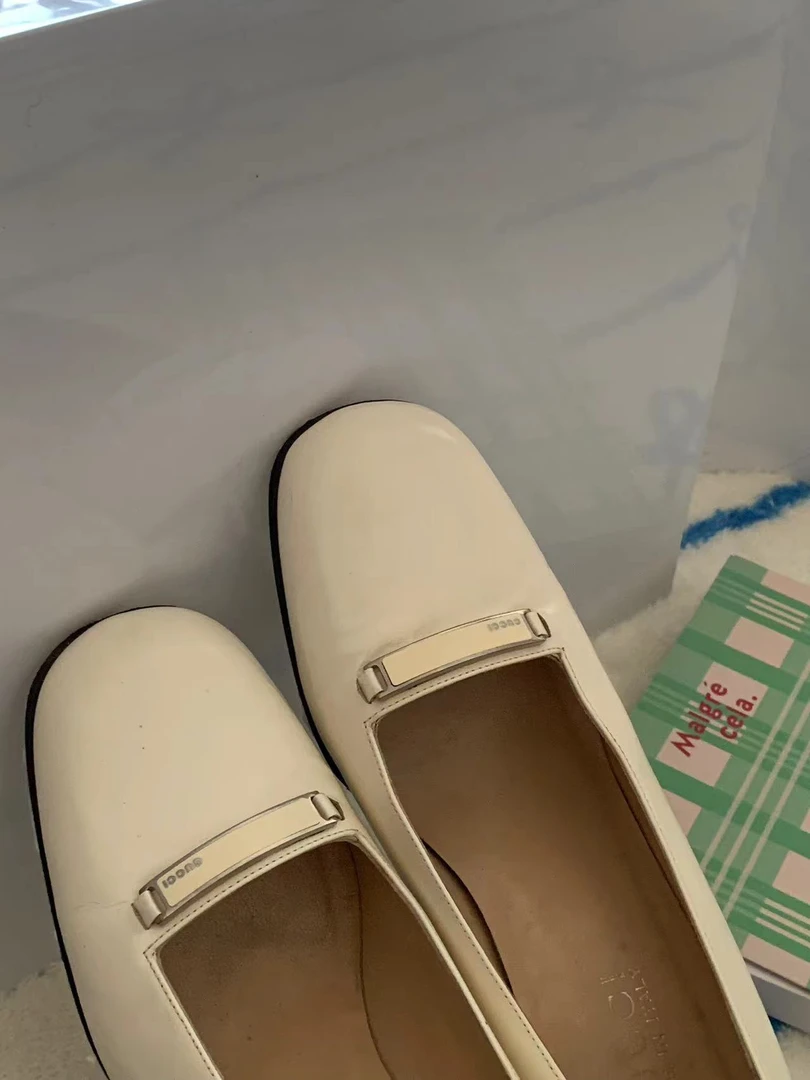 95新 GUCCI/古驰 0白色全皮公主鞋单鞋
