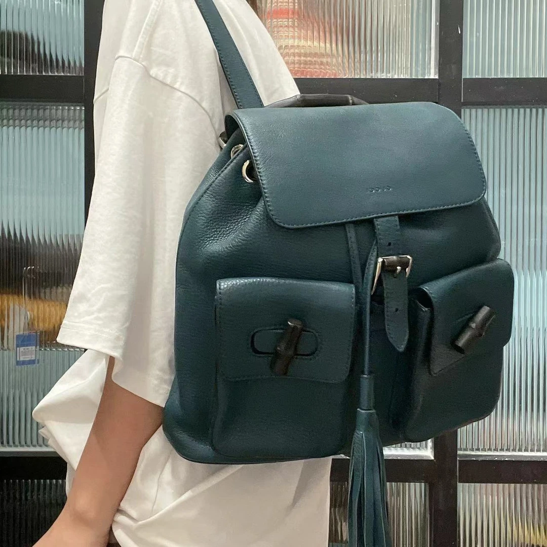 95新 GUCCI/古驰 【蕾】湖蓝色双肩包 3TP001
