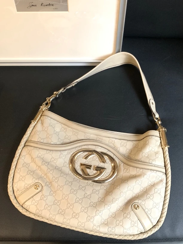 95新 GUCCI/古驰 0灰白色双G单肩包
