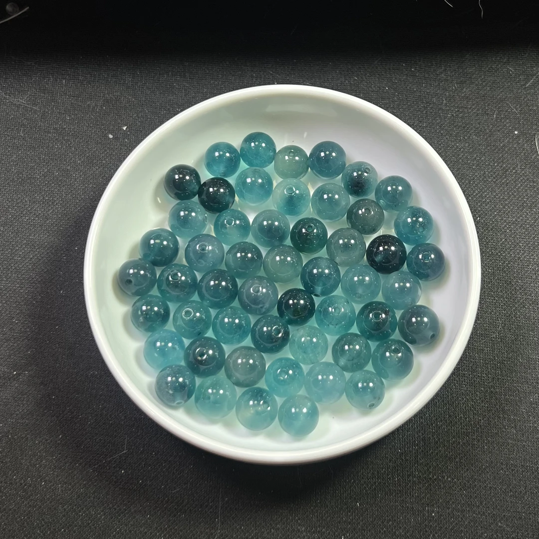 天青冻冰蓝飘花玛瑙圆珠12mm 10颗 多样性发货