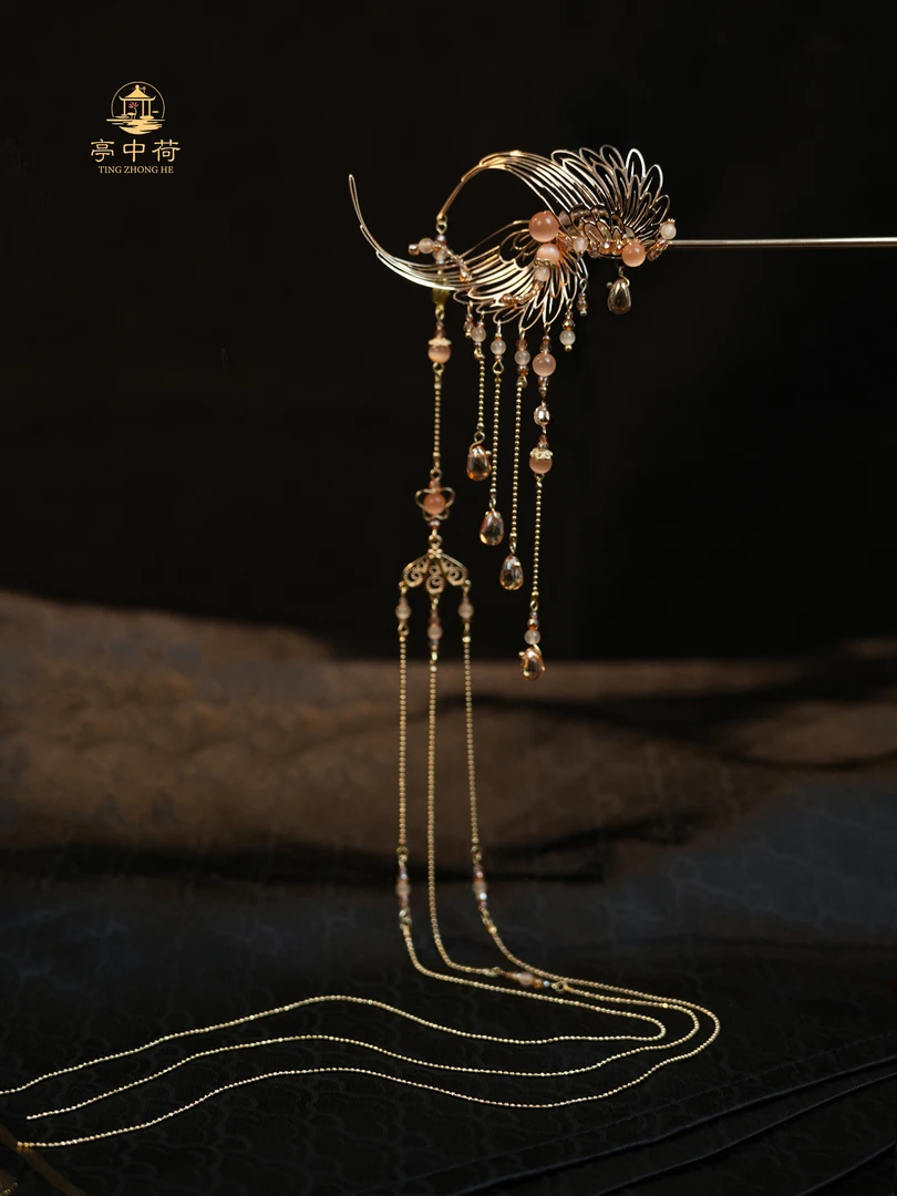 亭中荷 【枯叶蝶】发簪原创设计长流苏古风复古古典超仙发簪子