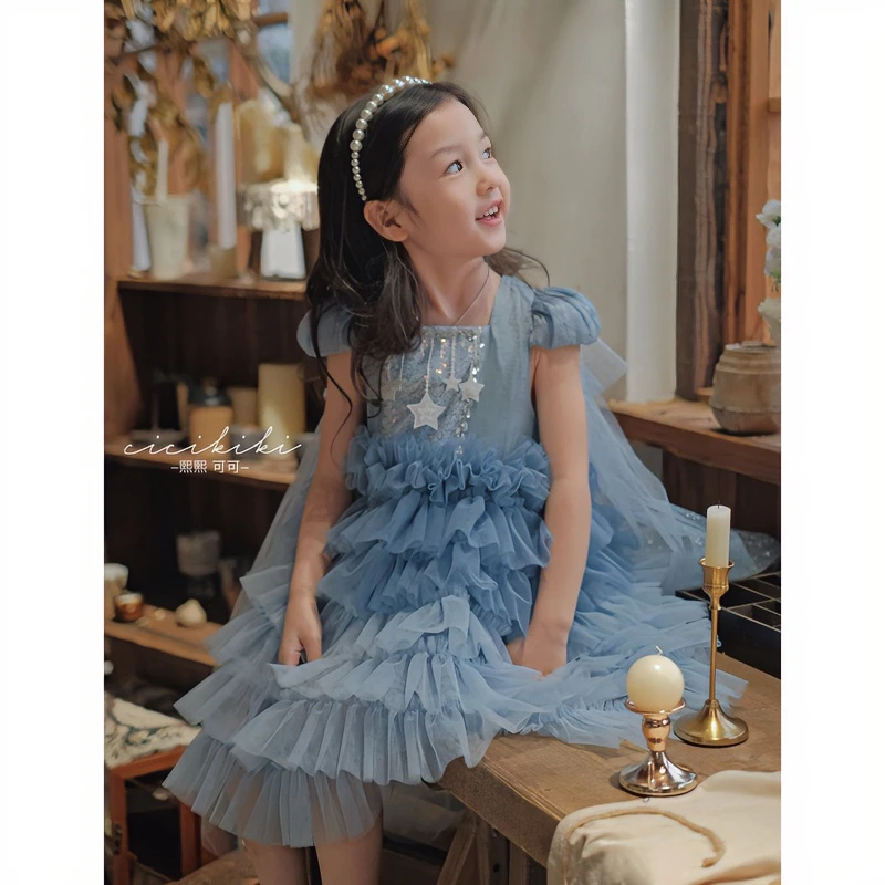 海蓝之心夏季蓬蓬纱女童艾莎公主连衣裙礼服生日裙LYQ2408