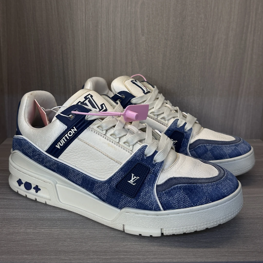 【孤码福利】LouisVuitton/路易威登蓝色牛仔棋盘格41码/板鞋/正品