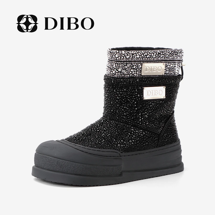DIBO碲铂 时髦假两件式拼色水钻雪地靴圆头厚底简约款24462533