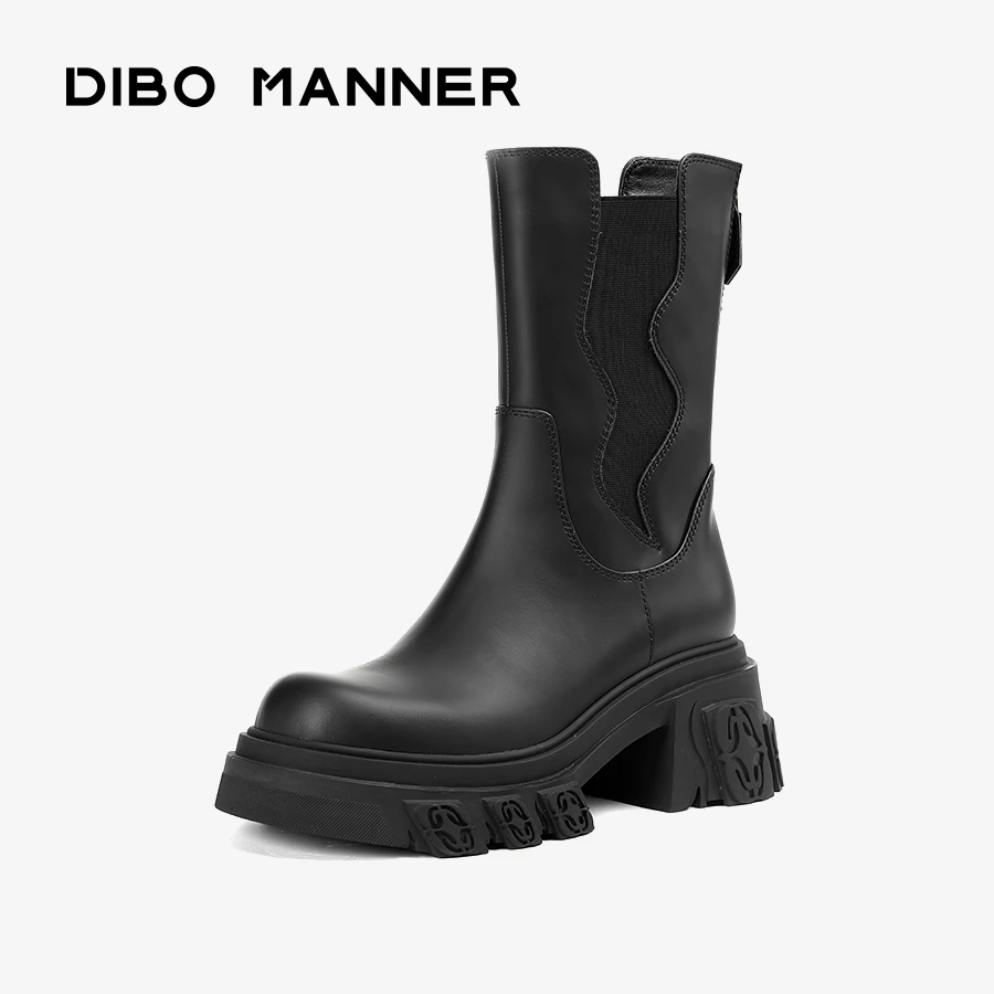 DIBO MANNER火焰浮雕系列纯色套脚中筒靴224013