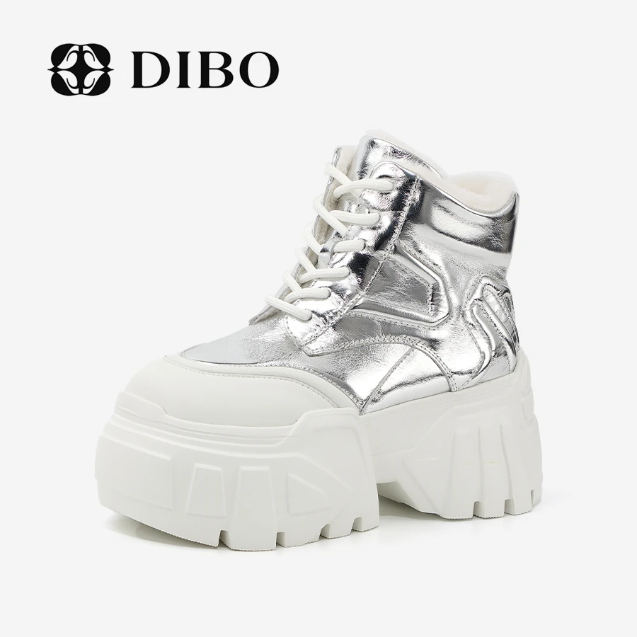 DIBO碲铂 时尚亮面加厚底增高短靴保暖绒里马丁靴24475520