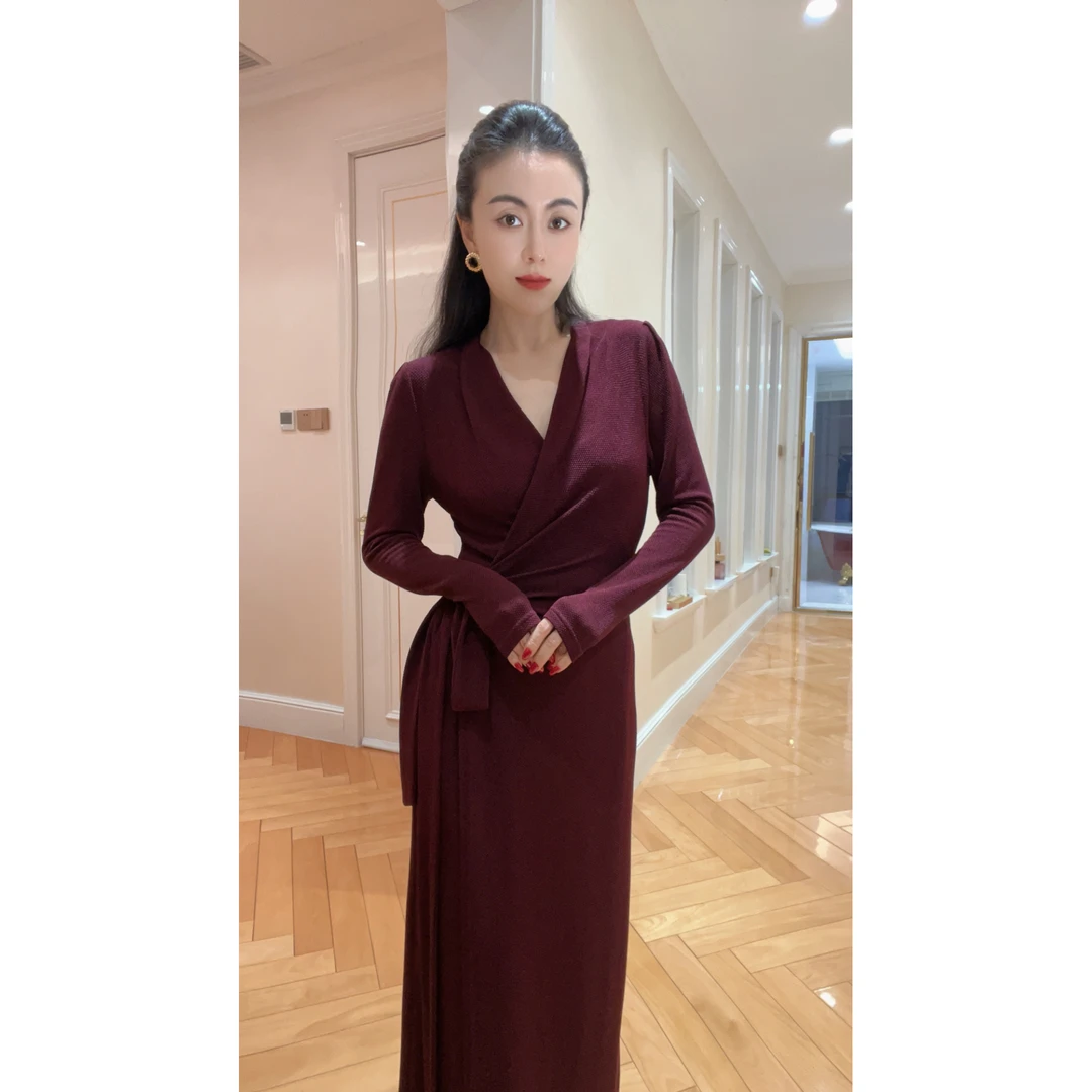 5281【进口醋酸针织】高级而慵懒女人味一片式围裹连衣裙超显瘦