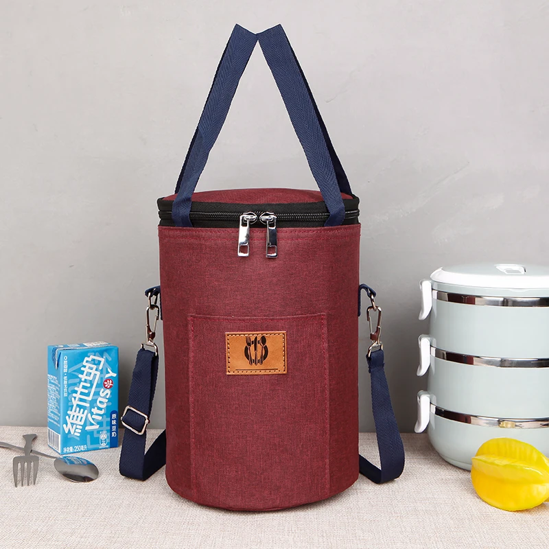 防水保温袋铝箔防油圆型饭盒包加厚便当包保温桶斜挎保温套午餐袋