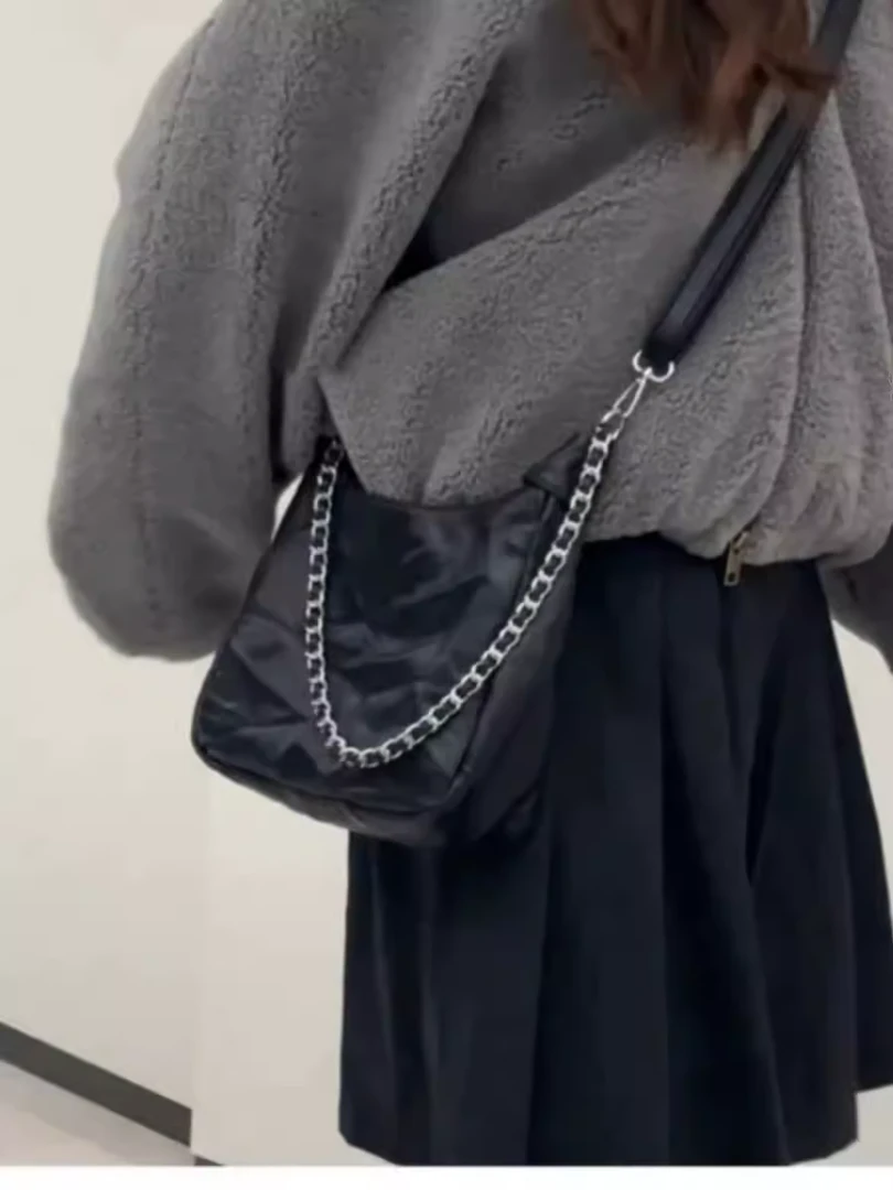 褶皱链条软皮包包女2024新款大容量手抓纹通勤百搭单肩斜挎托特包