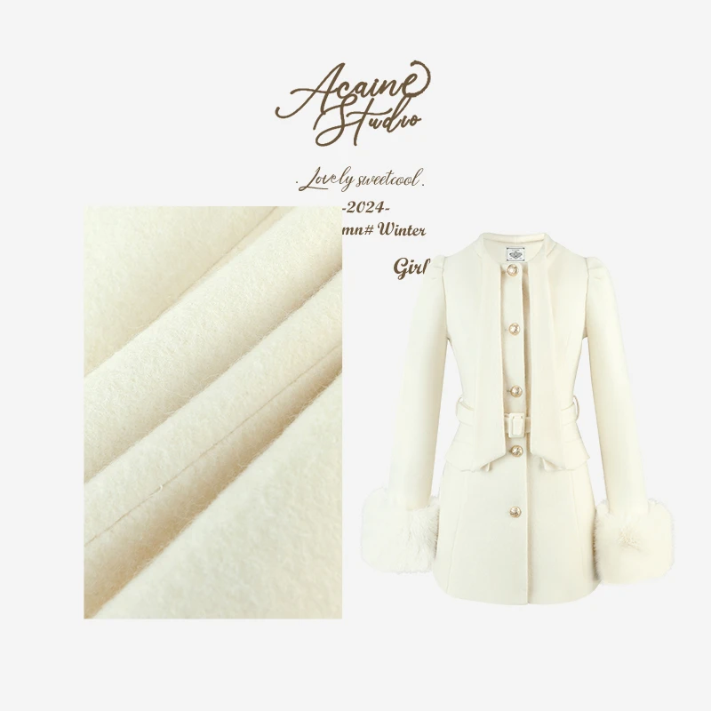 Acaine阿彩呢白色气质短款毛呢冬连衣裙连衣裙