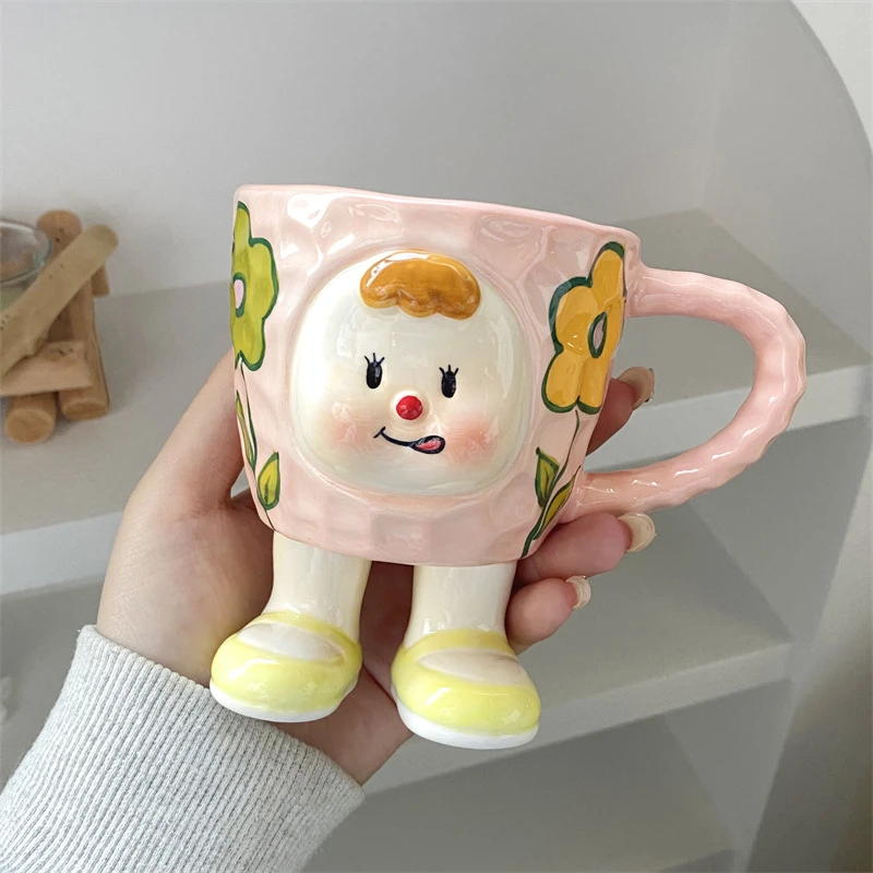 潮玩可爱萌妹陶瓷水杯创意搞怪杯子高颜值咖啡杯套装香薰杯蜡烛杯