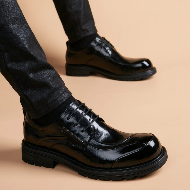 时尚百搭商务皮鞋休闲系带韩版青年英伦风黑色男士冬季新郎德比鞋