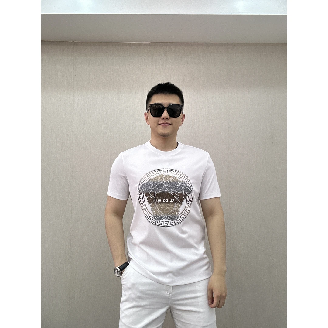 古帝特尼>新款男士潮流高定欧货时尚百搭修身烫钻圆领短袖Z-36856