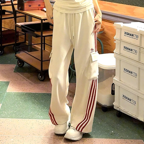 运动休闲宽松三条杠休闲卫裤女春秋款韩版外穿时尚显瘦长裤男