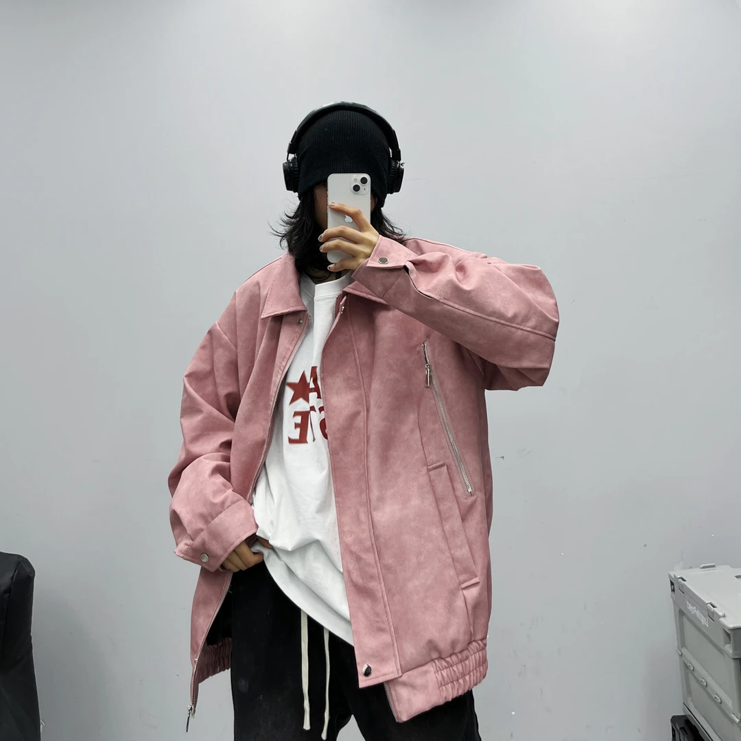 复古磨砂简约夹克女春季上新宽松休闲上衣百搭设计感情侣外套男