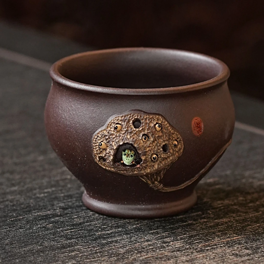 【青蛙莲子杯】宜兴茶具正宗底槽清高档纯手工莲藕定制紫砂主人杯