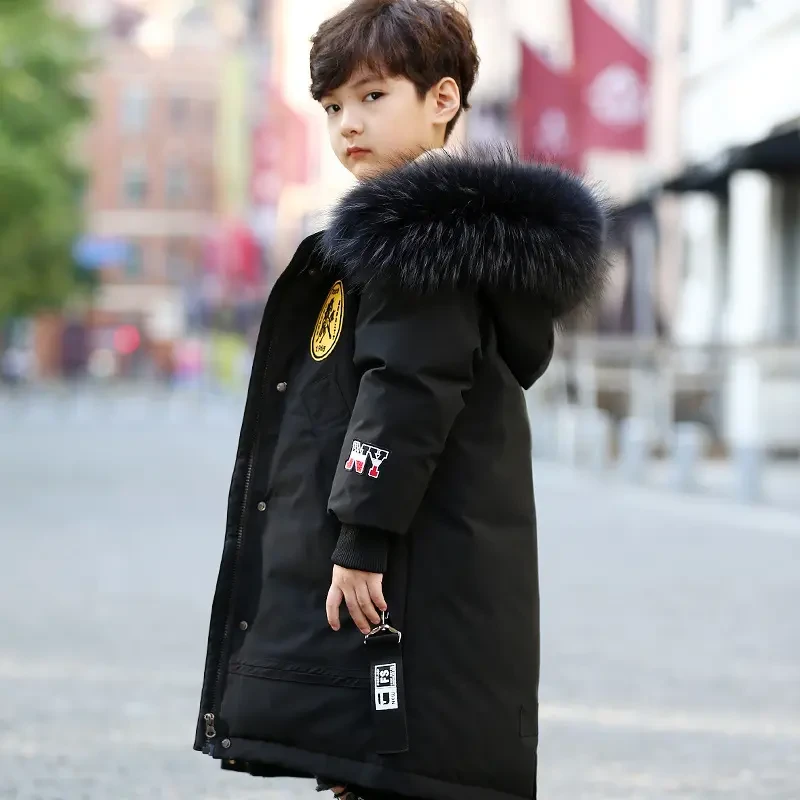 巴拉巴拉羽绒服2024新款男童中大童加厚中长款韩版白鸭绒休闲