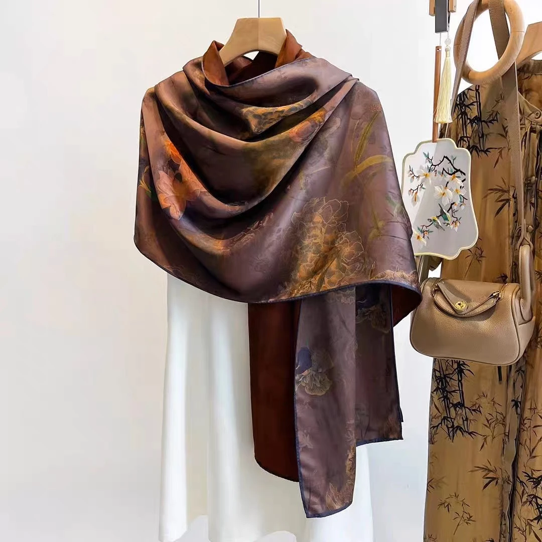 紫荷-香云老料围巾 新款国风提花围巾 高端百搭双面双色披肩