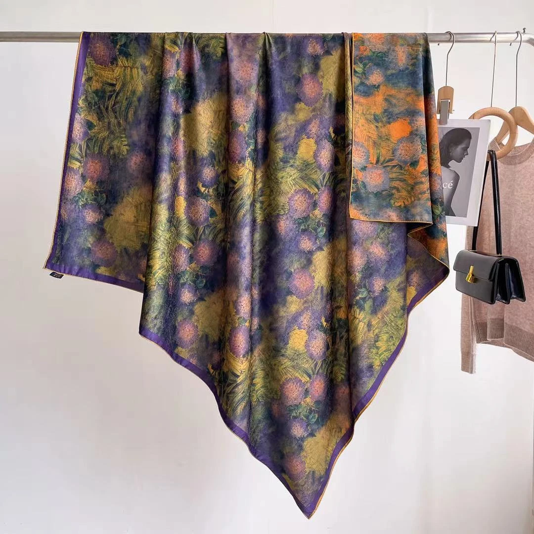 【浪漫紫蒲】-香云花萝围巾双面双色提花140*140方巾高档气质披肩