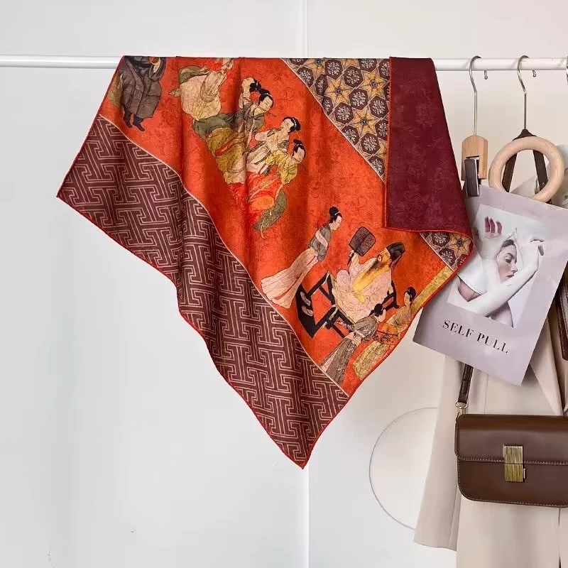 [夜宴图]2024年爆款香云花萝围巾双面提花披肩70*70高档气质方巾