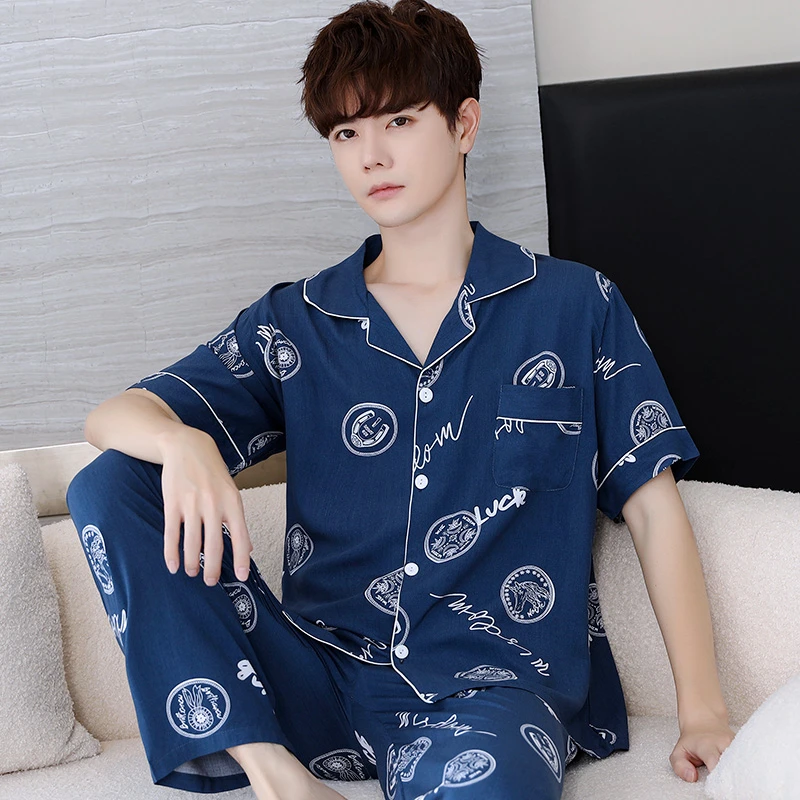 绵绸睡衣男士夏天短袖家居服2024年新款可外穿套装春秋男人造棉绸