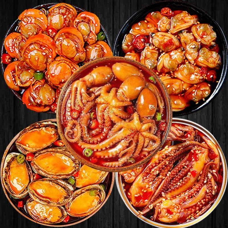 【小扬哥优选】香辣爆头八爪鱼即食麻辣小海鲜罐头扇贝鲍鱼鱿鱼须