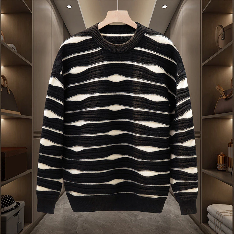 2024秋冬季潮流撞色条纹青少年痞帅宽松百搭针织衫毛衣潮CWG2423