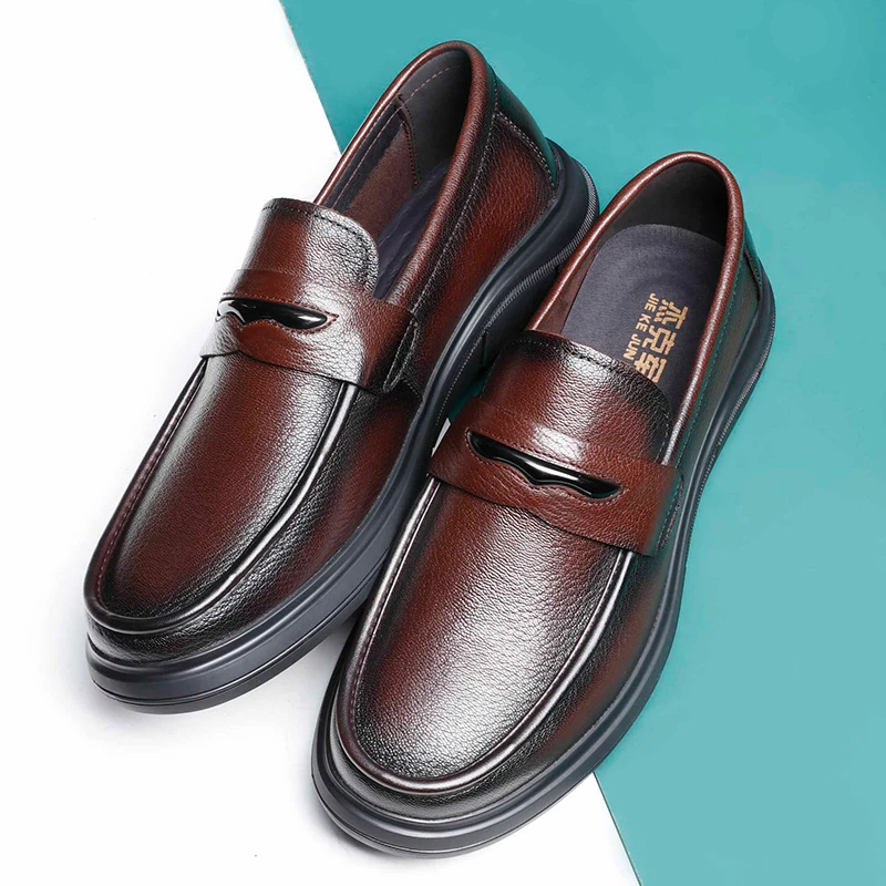 夏季皮鞋男真皮高级感透气舒适商务正装软底懒人一脚蹬乐福鞋休闲