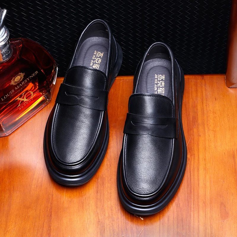 休闲男皮鞋男士真皮透气软底软面平底头层牛皮时尚一脚蹬乐福鞋