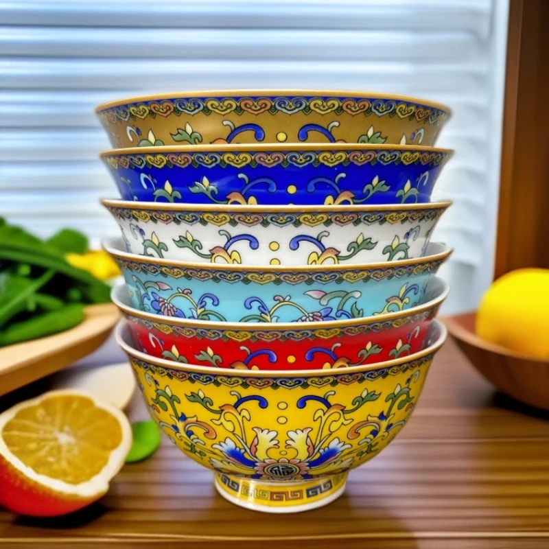 [珐琅彩  福气多多]4.5英寸碗景德镇宫廷高端骨瓷缠枝莲碗盘餐具