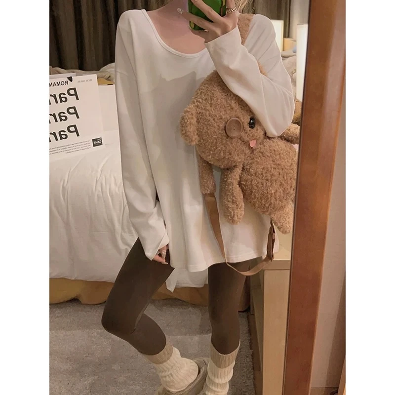 纯棉U领正肩宽松百搭显瘦短袖女2025新款爆款夏装休闲长袖T恤上衣